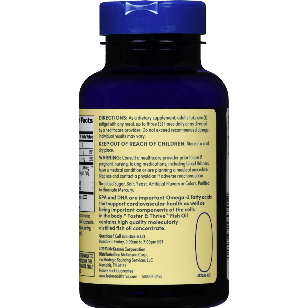 Foster and Thrive Fish Oil 1000mg Softgels – Omega-3 EPA & DHA for Heart, Brain & Joint Health – 100 Count – Gluten-Free