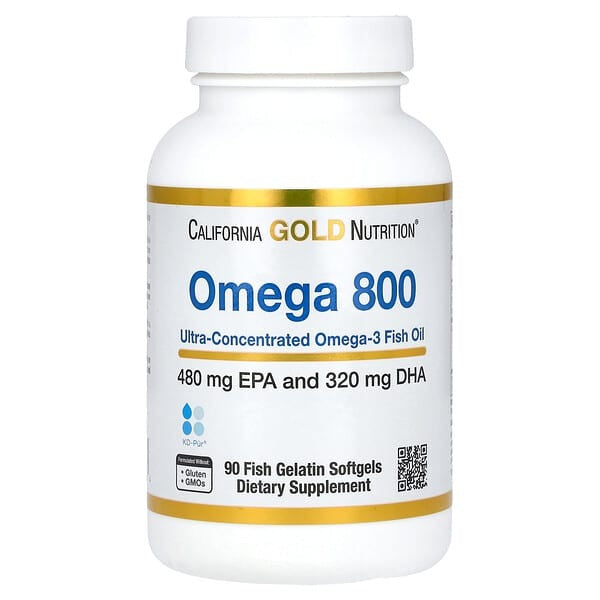 California Gold Nutrition, Omega 800 Ultra-Concentrated Omega-3 Fish Oil, kd-pur Triglyceride Form, 1,000 mg, 30 Fish Gelatin Softgels