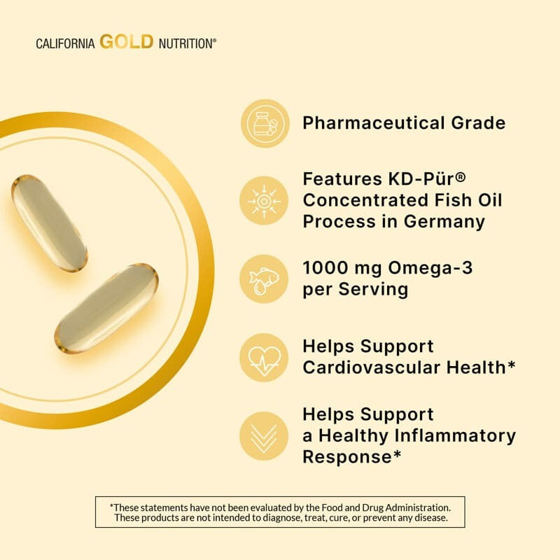 California Gold Nutrition, Omega 800 Ultra-Concentrated Omega-3 Fish Oil, kd-pur Triglyceride Form, 1,000 mg, 30 Fish Gelatin Softgels