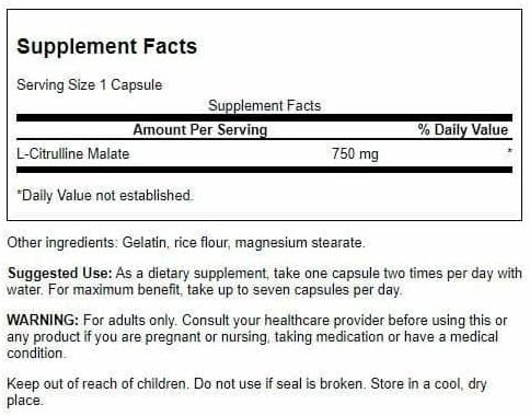 Swanson L-Citrulline Malate – 750mg Capsules, 60 Count, Amino Acid Supplement for Energy & Circulation
