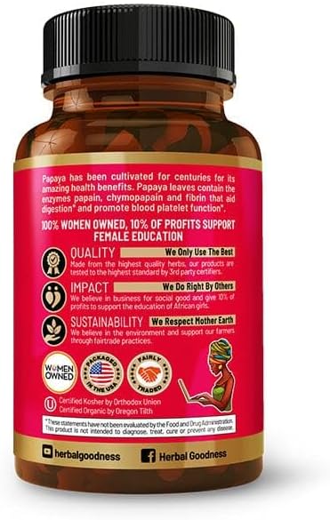 Herbal Goodness Papaya Leaf Blood Platelet Capsules – 600mg 20x Strength – Blood Platelet, Bone Marrow & Immune Support – Blood Cleanse Formula – Non-GMO, Vegan, Made in USA – 60 Capsules
