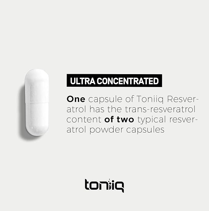 Toniiq Resveratrol 600mg – 98% Trans-Resveratrol, Ultra High Purity & Bioavailable Antioxidant – Heart, Cellular & Anti-Aging Support – Vegan, Non-GMO – 60 Capsules