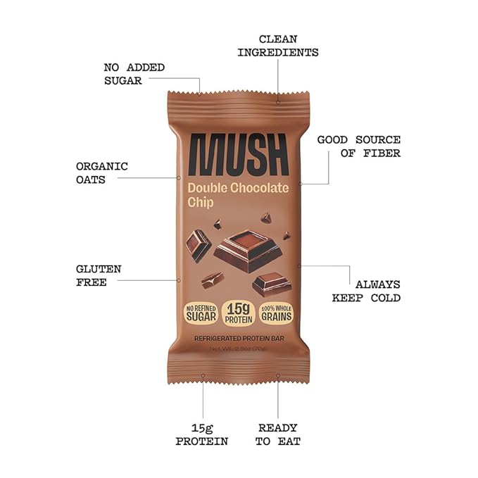 MUSH Double Chocolate Chip Protein Bar – 15g Protein, Gluten-Free, No Refined Sugar
