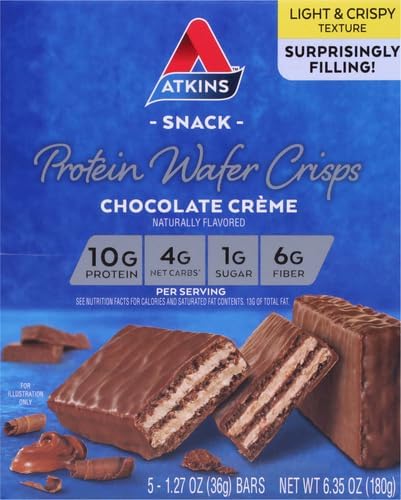 Atkins Chocolate Crème Protein Wafer Crisps – Keto Friendly, High Fiber, Low Sugar, Protein Dessert, 5 Count