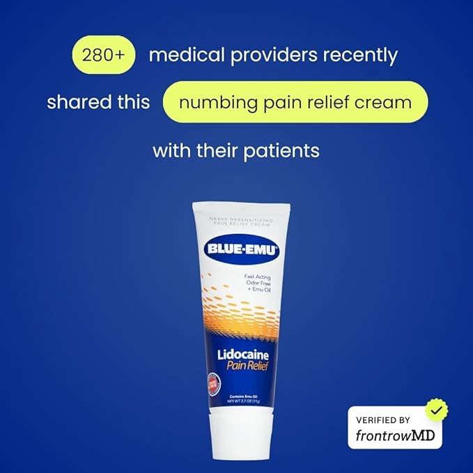 BLUE-EMU Lidocaine Pain Relief Cream 4% Topical Numbing Relief – 2.7 oz Tube, 2 Pack – Fast-Acting and Odor-Free Formula
