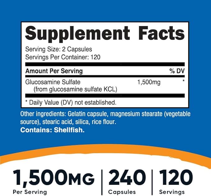 Nutricost Glucosamine Sulfate 1500mg – Joint Support Supplement – Non-GMO, Gluten-Free – 240 Capsules (120 Servings)