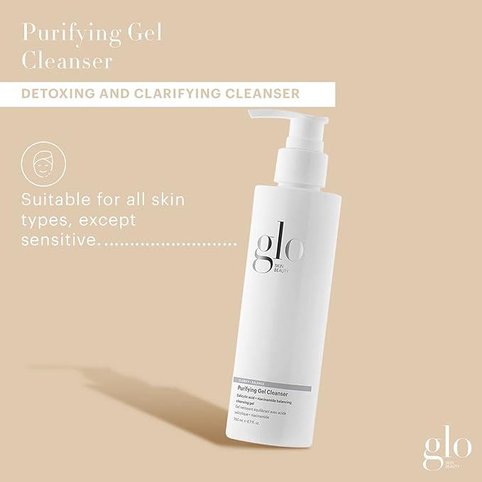 Glo Skin Beauty Purifying Gel Cleanser – Salicylic Acid + Niacinamide Face Wash – Unclogs Pores, Fights Breakouts, Minimizes Fine Lines – Fragrance Free, Non-Comedogenic – 4oz