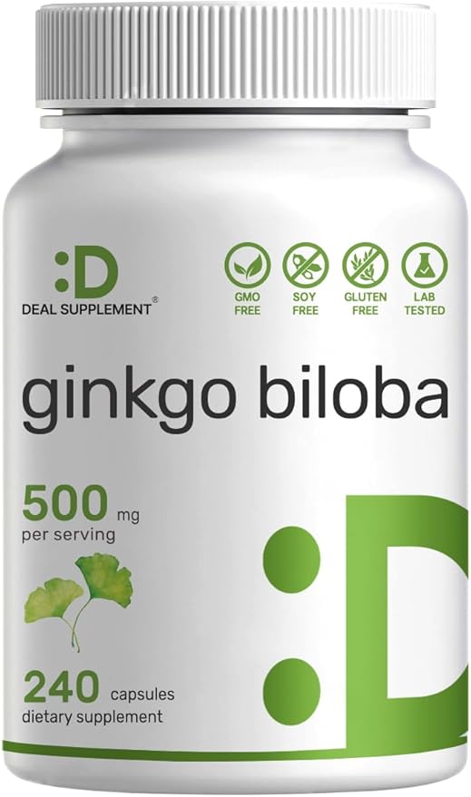 Deal Supplement Ginkgo Biloba 500mg – Extra Strength Brain Function Support – Non-GMO, Gluten-Free – 240 Capsules