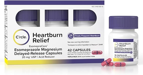 C’rcle Esomeprazole 20mg, 84 Capsules – Delayed-Release Acid Reducer for Frequent Heartburn – Compare to Nexium 24HR