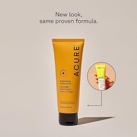 Acure Brightening Facial Scrub – Exfoliating Face Wash with Sea Kelp & French Green Clay, Vegan, Paraben-Free, 4 fl oz