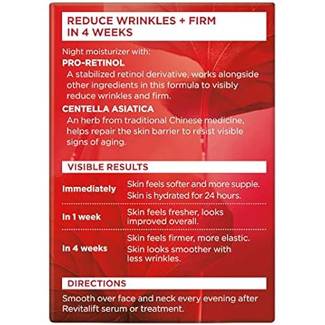 L’Oreal Revitalift Night Cream – Pro-Retinol, Anti-Wrinkle, Firming, 1.7oz