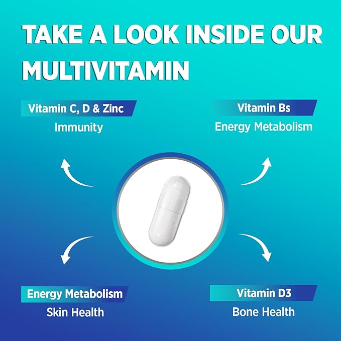 CareGem Multivitamin for Men & Women – Daily Energy, Mood & Vision Support – Collagen, Vitamin D3, Lutein, Zeaxanthin – 60 Capsules