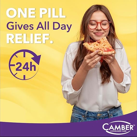 Camber Omeprazole 20mg Tablets (42 Count | 3 x 14-Day Courses) – Delayed-Release Acid Reducer for Frequent Heartburn & Acid Reflux Relief – 24-Hour Daily Antacid Treatment