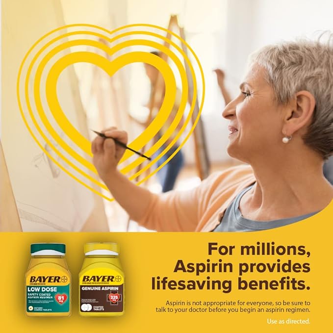 Bayer Aspirin Low Dose 81 mg – 300 Enteric Coated Tablets – Heart Health Support & Minor Pain Relief