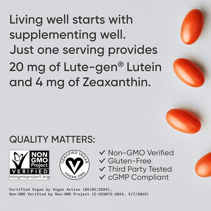 Sports Research Vegan Lutein 20mg + Zeaxanthin 4mg – Eye Health & Blue Light Protection – With Organic Coconut Oil – Non-GMO, Gluten-Free – 120 Softgels