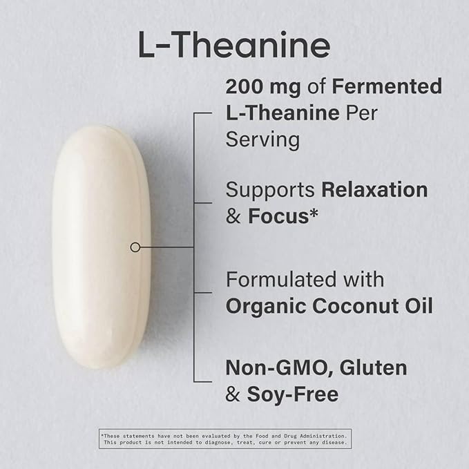 Sports Research L-Theanine 200mg – Double Strength Suntheanine® Softgels for Focus, Calm & Alertness – Non-GMO, Gluten-Free, with Organic Coconut Oil – 60 Count