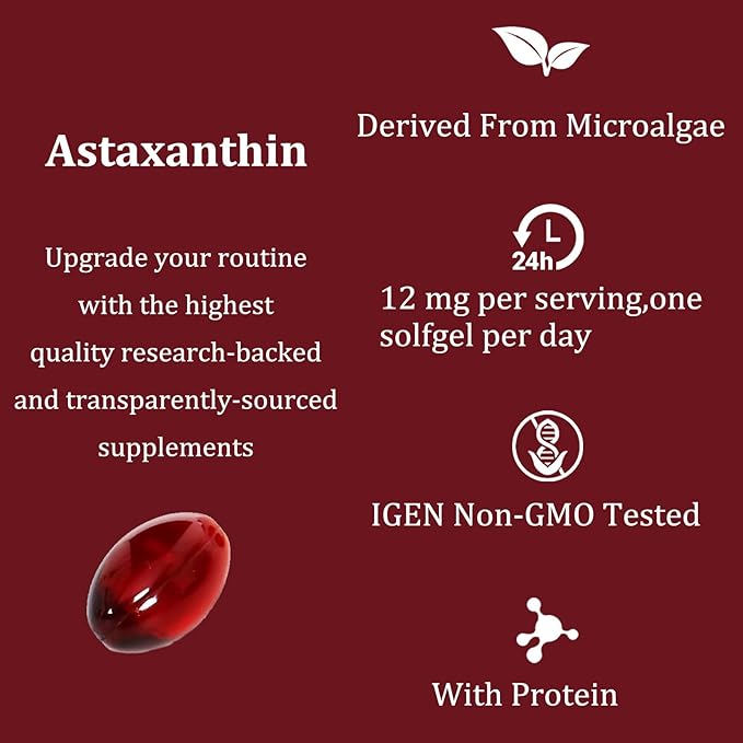 Astaxanthin 12mg – Premium Antioxidant for Immune, Skin, Eye & Joint Health – Non-GMO, Gluten-Free – 120 Softgels (4 Month Supply)