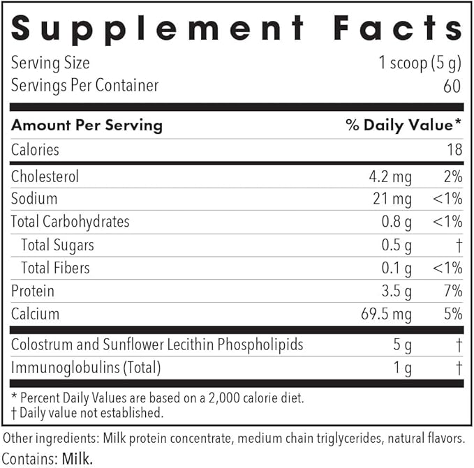 Allergy Research Group Phospholipid Colostrum Powder – First Milking Bovine Colostrum with Sunflower Phospholipids – Gut & Immune Support – 60-Day Supply