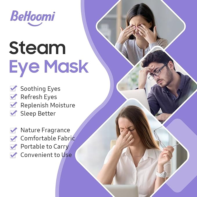 BeHoomi Steam Eye Mask – Self-Heating Lavender Sleep Mask, 10-Pack Disposable