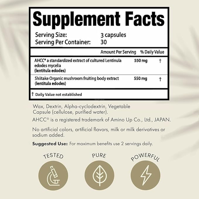 Premium AHCC & Shiitake Mushroom 1100mg – Immune & NK Cell Support – 30-Day Supply – Vegan, Gluten Free