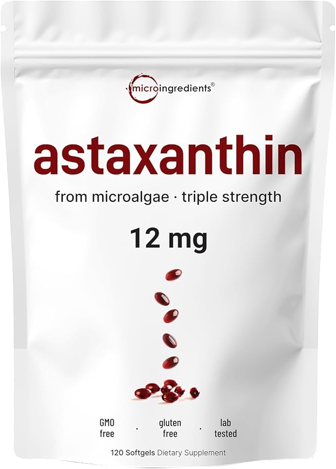 Astaxanthin 12mg – Premium Antioxidant from Microalgae – Eye, Skin, Joint & Circulation Health – Non-GMO, Gluten-Free – 120 Softgels (4-Month Supply)