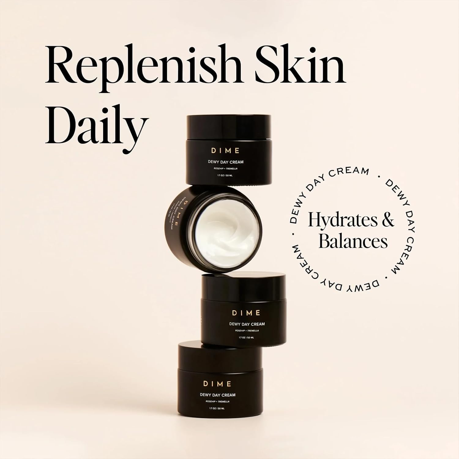 DIME Beauty Dewy Day Cream – Morning Face Moisturizer with Rosehip Oil & Tremella Snow Mushroom, Vegan, Lightweight, 1.7 oz