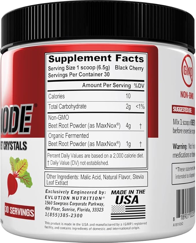 Evlution Nutrition BeetMode Beet Root Powder – Nitric Oxide Booster, Black Cherry Flavor, 30 Servings, Vegan & Gluten-Free