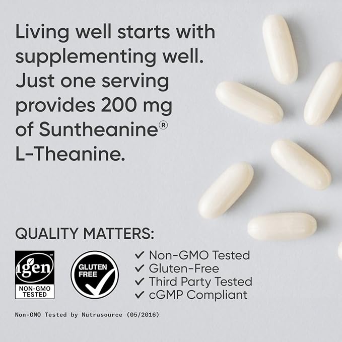 Sports Research L-Theanine 200mg – Double Strength Suntheanine® Softgels for Focus, Calm & Alertness – Non-GMO, Gluten-Free, with Organic Coconut Oil – 60 Count