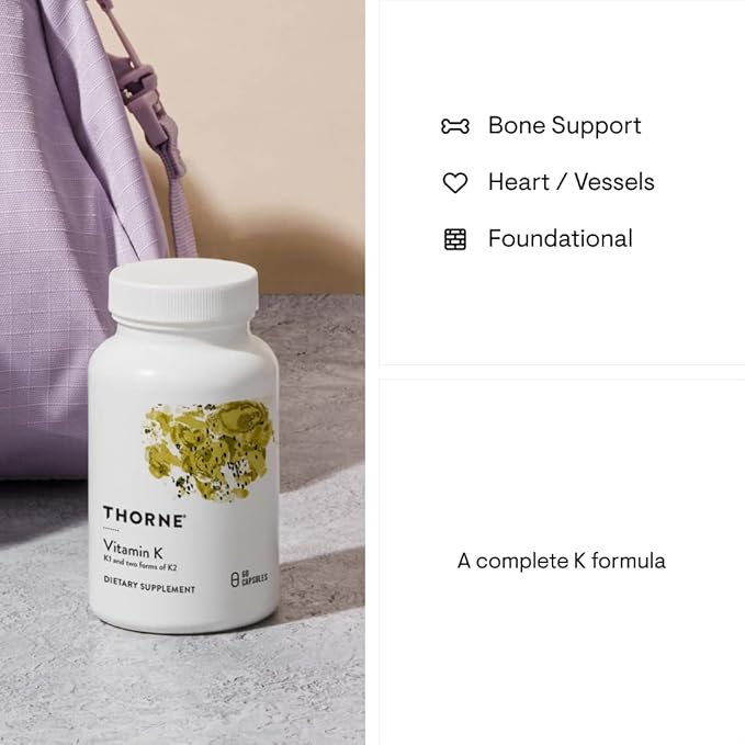 THORNE Vitamin K (3-K Complete) – K1 & K2 (MK-4, MK-7) – Bone & Calcium Support – 60 Capsules