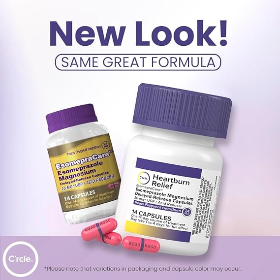 C’rcle Esomeprazole 20mg, 84 Capsules – Delayed-Release Acid Reducer for Frequent Heartburn – Compare to Nexium 24HR