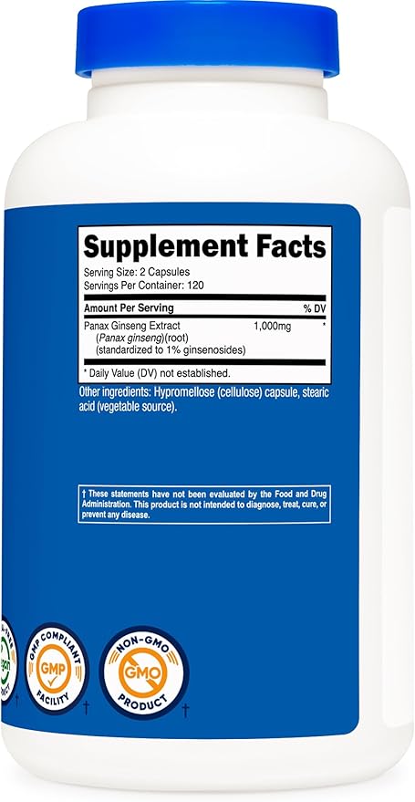 Nutricost Panax Ginseng 1000mg – Energy, Focus & Immune Support – Non-GMO, Gluten-Free, Soy-Free – 240 Capsules