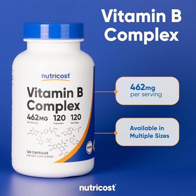 Nutricost High Potency B Complex 462mg with Vitamin C – Energy & Immune Support – 120 Capsules