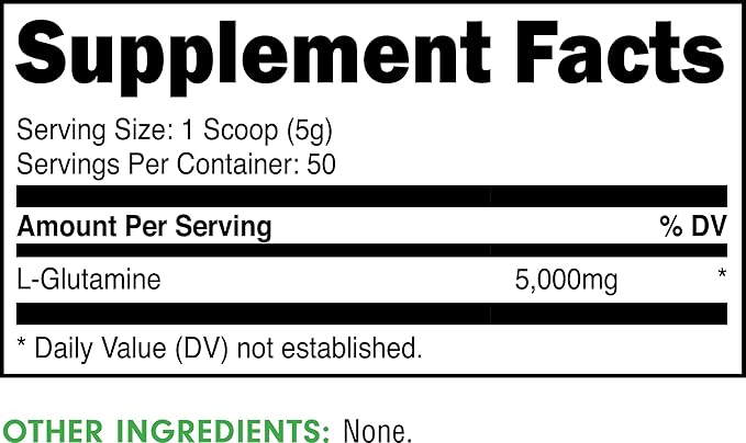Bucked Up L-Glutamine Powder – 5000mg Per Serving, Essentials, 50 Servings, 250g Container
