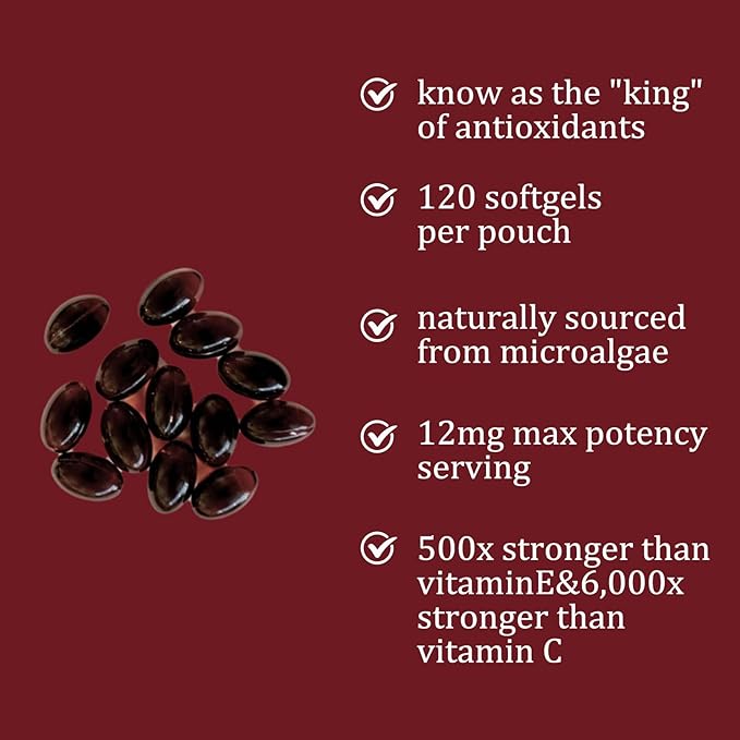 Astaxanthin 12mg – Premium Antioxidant for Immune, Skin, Eye & Joint Health – Non-GMO, Gluten-Free – 120 Softgels (4 Month Supply)