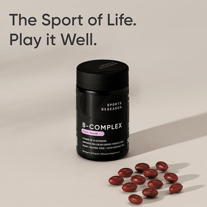 Sports Research Vitamin B-Complex – Plant-Based, Vegan, Full Spectrum Energy & Immune Support – 60 Softgels
