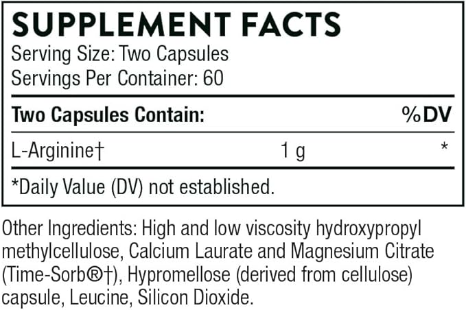 THORNE L-Arginine Sustained Release (Perfusia-SR) – Nitric Oxide & Circulation Support – Cardiovascular Health – Non-GMO, Gluten-Free – 120 Capsules