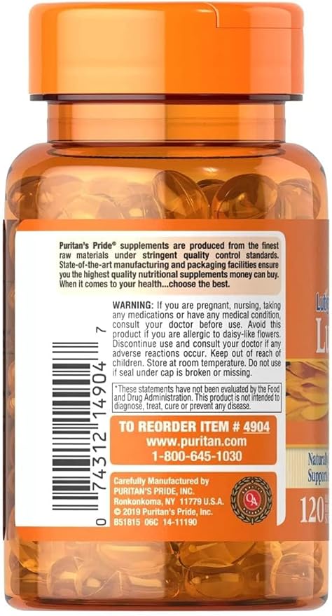 Puritan's Pride Lutigold Lutein 20mg with Zeaxanthin – Eye & Skin Health Support – Non-GMO, Gluten-Free – 120 Softgels