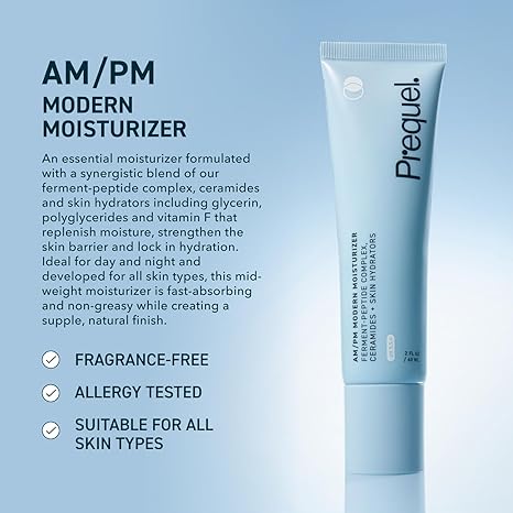 Prequel Skin AM/PM Modern Moisturizer – Hydrating Face Cream with Peptides, Ceramides & Glycerin, Non-Greasy, Barrier Repair, Fragrance-Free, 1.7 oz