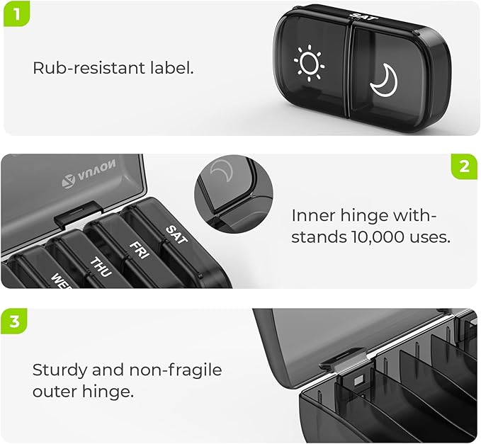 AUVON XL Weekly Pill Organizer – AM/PM Pill Box with Privacy Case