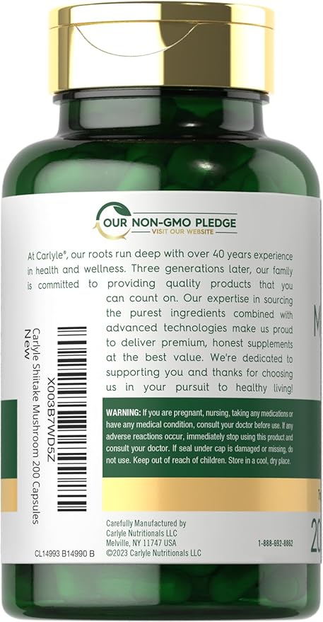 Carlyle Shiitake Mushroom Extract 3000mg – Immune & Antioxidant Support – 200 Capsules – Non-GMO, Gluten Free