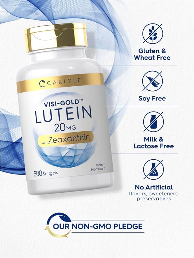 Carlyle Lutein 20mg + Zeaxanthin 1mg – Visi-Gold Marigold Extract – Eye & Macular Health Support – Non-GMO, Gluten-Free – 300 Softgels (Value Size)