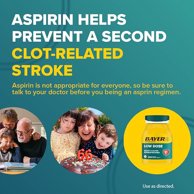 Bayer Aspirin Low Dose 81 mg – 300 Enteric Coated Tablets – Heart Health Support & Minor Pain Relief