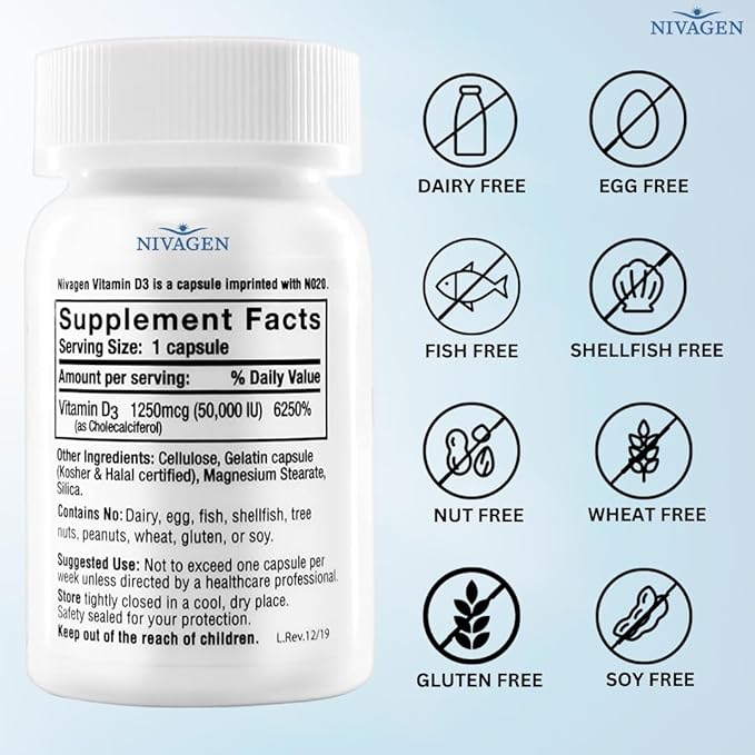 Vitamin D3 50,000 IU – High Potency, Once Weekly Bone, Immune & Teeth Support – 100 Capsules – Made in USA