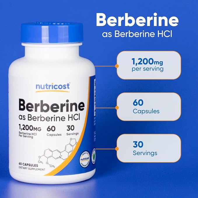 Nutricost Berberine HCl 1200mg – Blood Sugar & Metabolic Support – Non-GMO, Gluten-Free – 60 Vegetarian Capsules