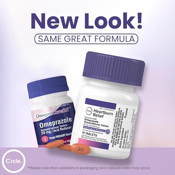 C’rcle Omeprazole 20mg Tablets (84 Count | 6 x 14-Day Courses) – Delayed-Release Acid Reducer for Frequent Heartburn & Acid Reflux – Daily Use Antacid for Long-Lasting Relief