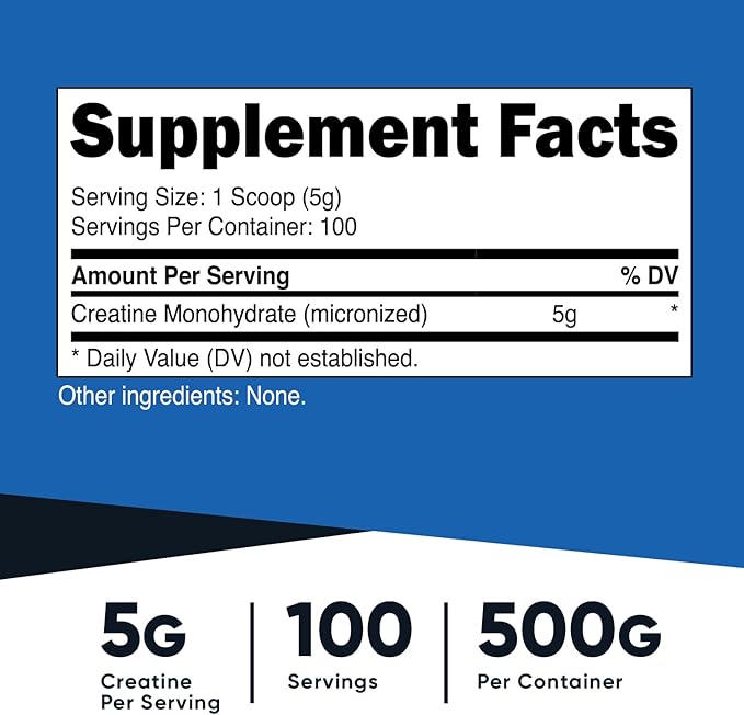 Nutricost Creatine Monohydrate Micronized Powder – 500g, 5g Per Serving, 100 Servings