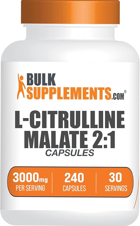 BulkSupplements.com L-Citrulline Malate Capsules – 2:1 Ratio, 3000mg Per Serving, Gluten-Free, 240 Capsules