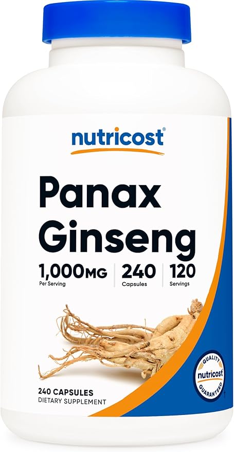 Nutricost Panax Ginseng 1000mg – Energy, Focus & Immune Support – Non-GMO, Gluten-Free, Soy-Free – 240 Capsules