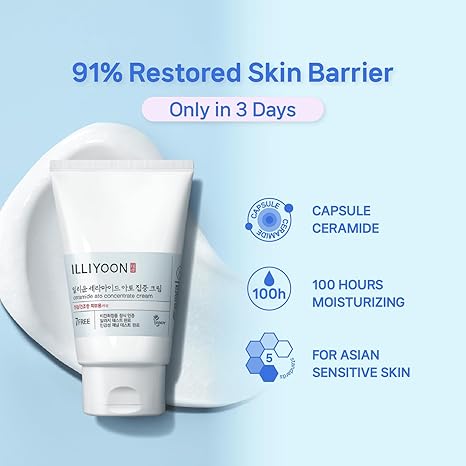 Illiyoon Ceramide Ato Concentrate Cream – 100hr Hydration, Barrier Repair, Vegan Moisturizer for Dry & Sensitive Skin, Face & Body, 2.53 fl oz