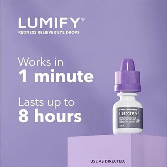 LUMIFY Redness Reliever Eye Drops – 0.08 fl oz – Works in 1 Minute for Whiter Eyes, Up to 8-Hour Relief